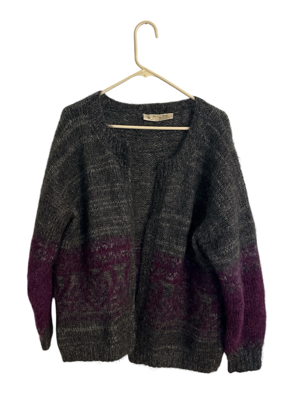 Hand Knit Charcoal and Plum Women's Cardigan Sweater